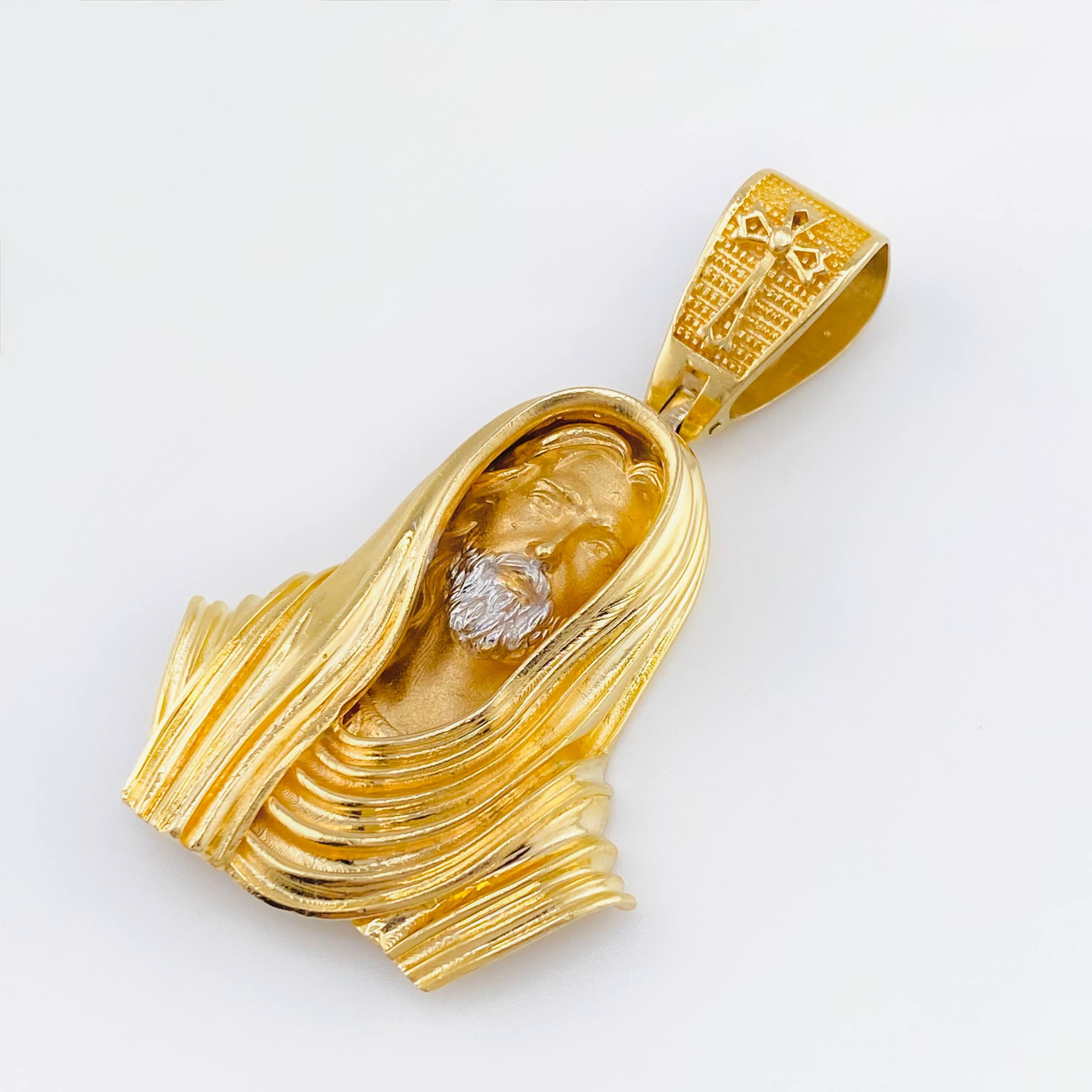 Dije Rostro De Cristo 22.85gr / 5.2cm / Dos Oros Amarillo Blanco 18K ©