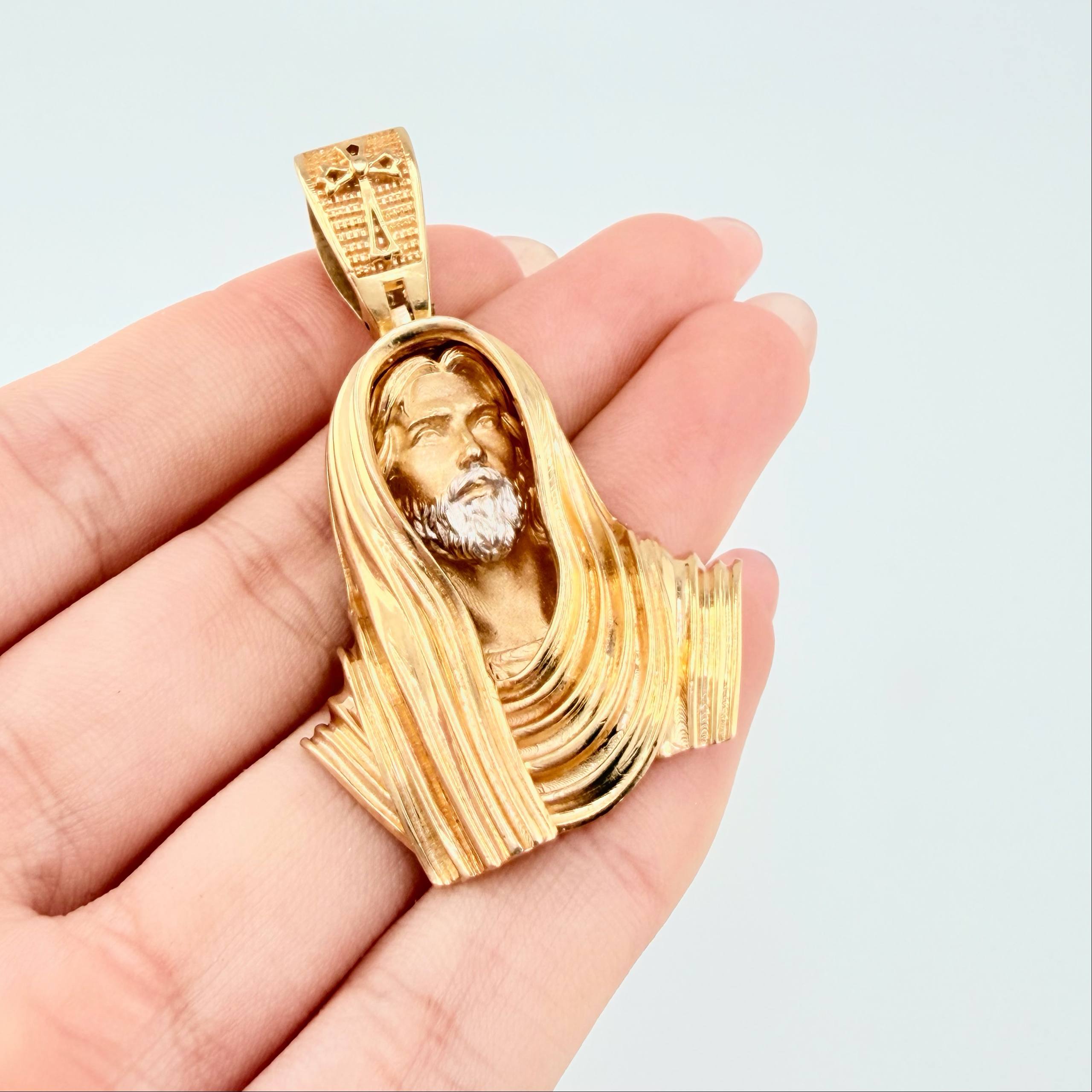 Dije Rostro De Cristo 22.85gr / 5.2cm / Dos Oros Amarillo Blanco 18K ©