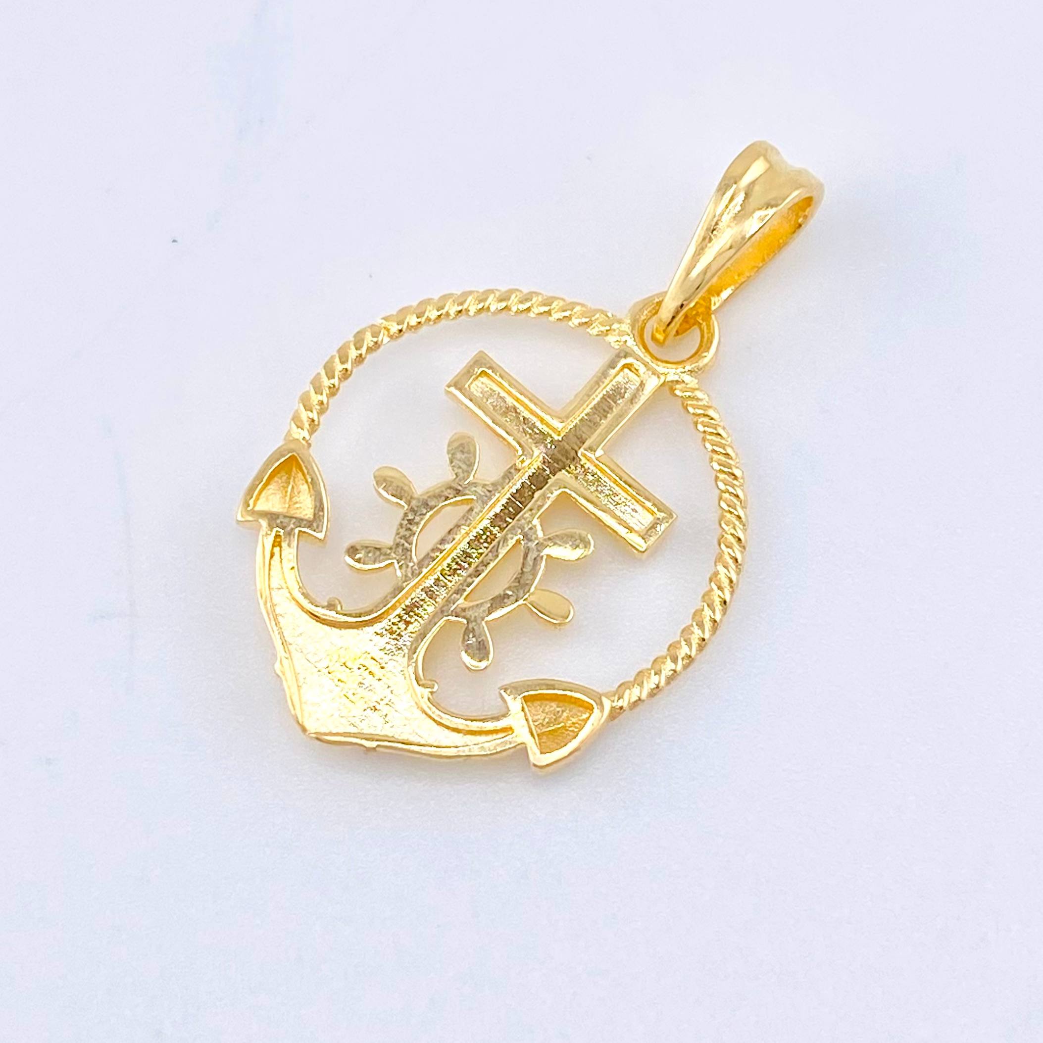 Dije Cruz Ancla Trenzada 2.1gr / 2.5cm / Dos Oros Amarillo Blanco 18K ©