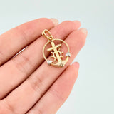 Dije Cruz Ancla Trenzada 2.1gr / 2.5cm / Dos Oros Amarillo Blanco 18K ©