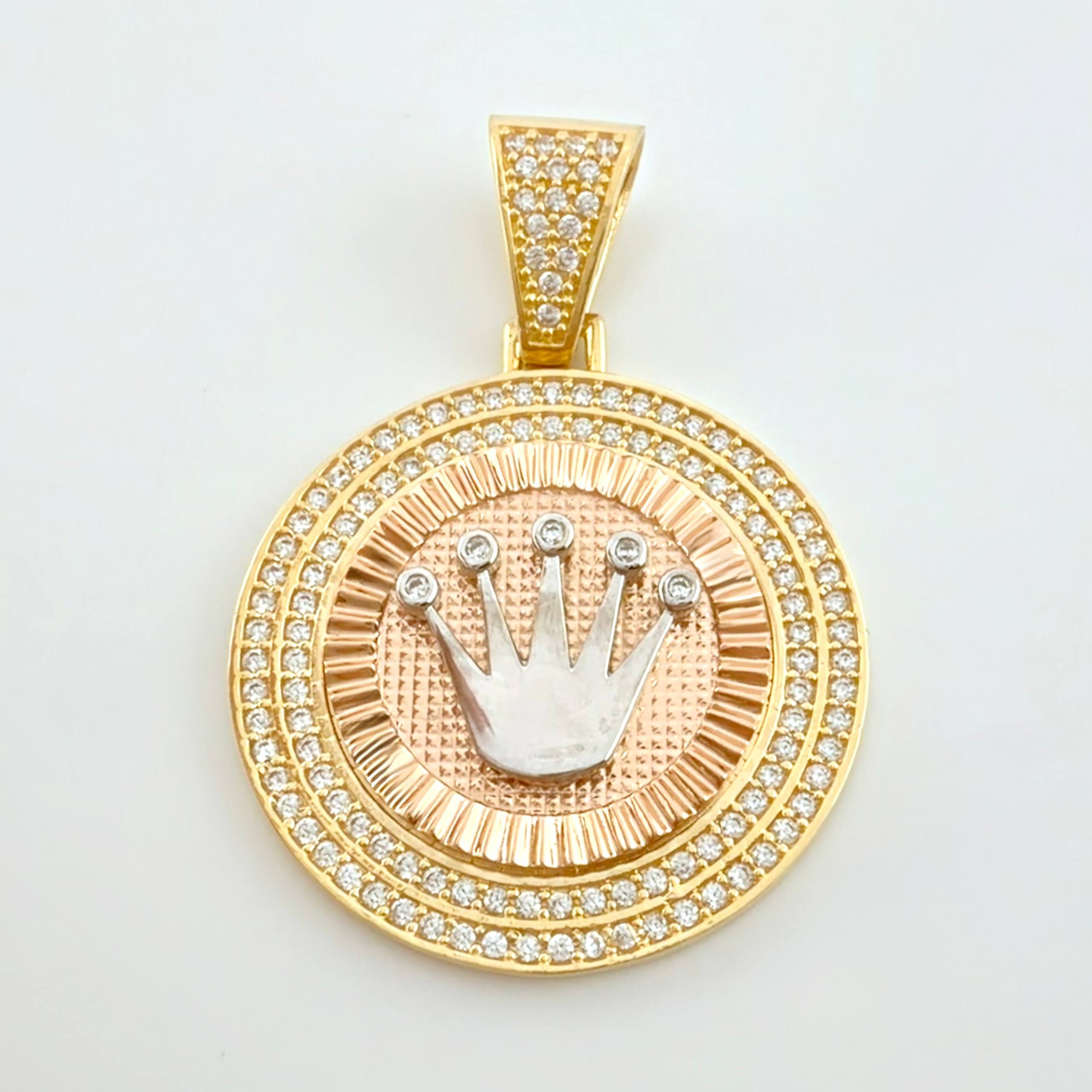 Dije Medalla Corona Rx 7.65gr / 3.5cm / Dos Oros Amarillo Rosa 18K *