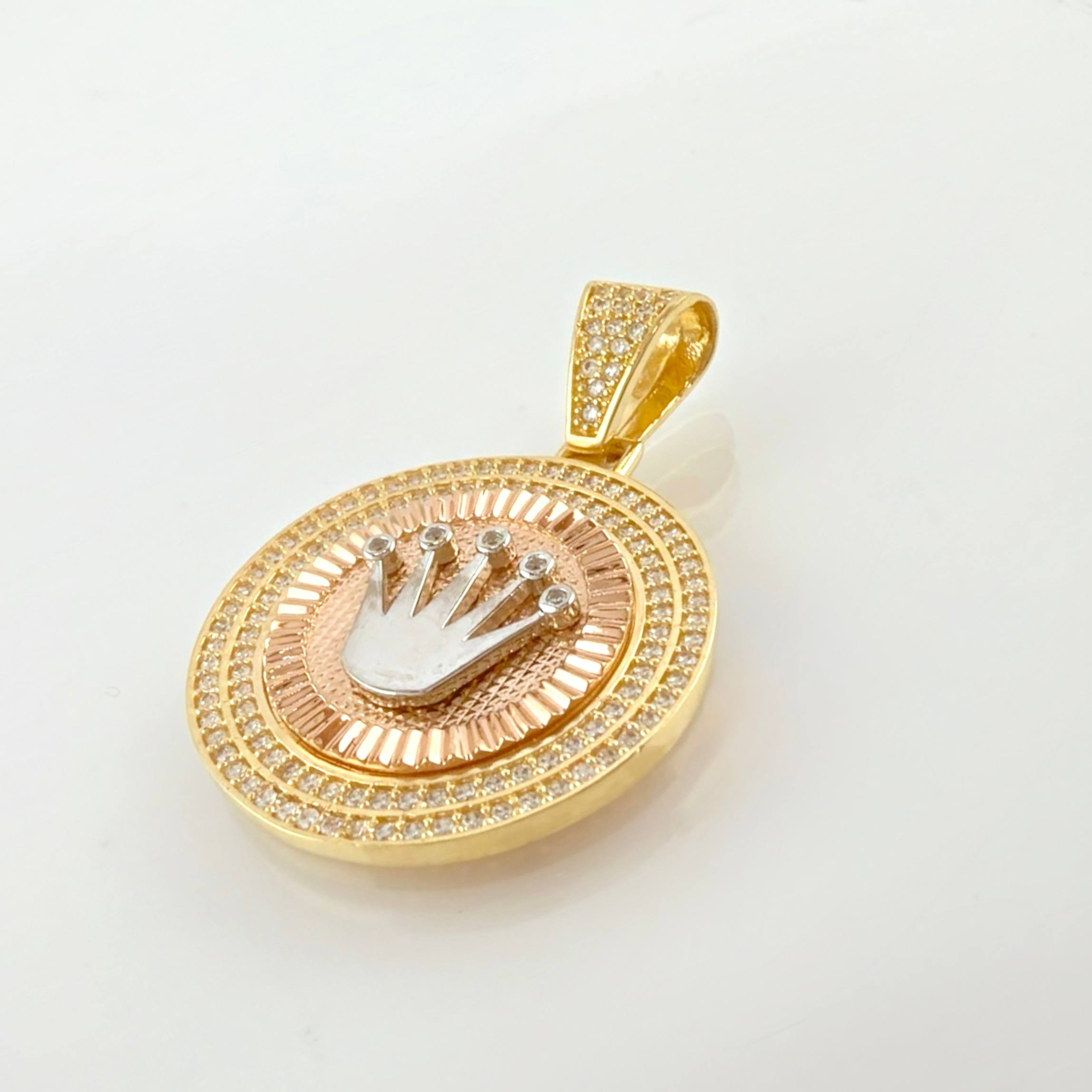 Dije Medalla Corona Rx 7.65gr / 3.5cm / Dos Oros Amarillo Rosa 18K *