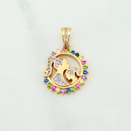 Dije Medalla Madre E Hija 3.2 g / 2.4 cm Dos Oros Amarillo Blanco 18K
