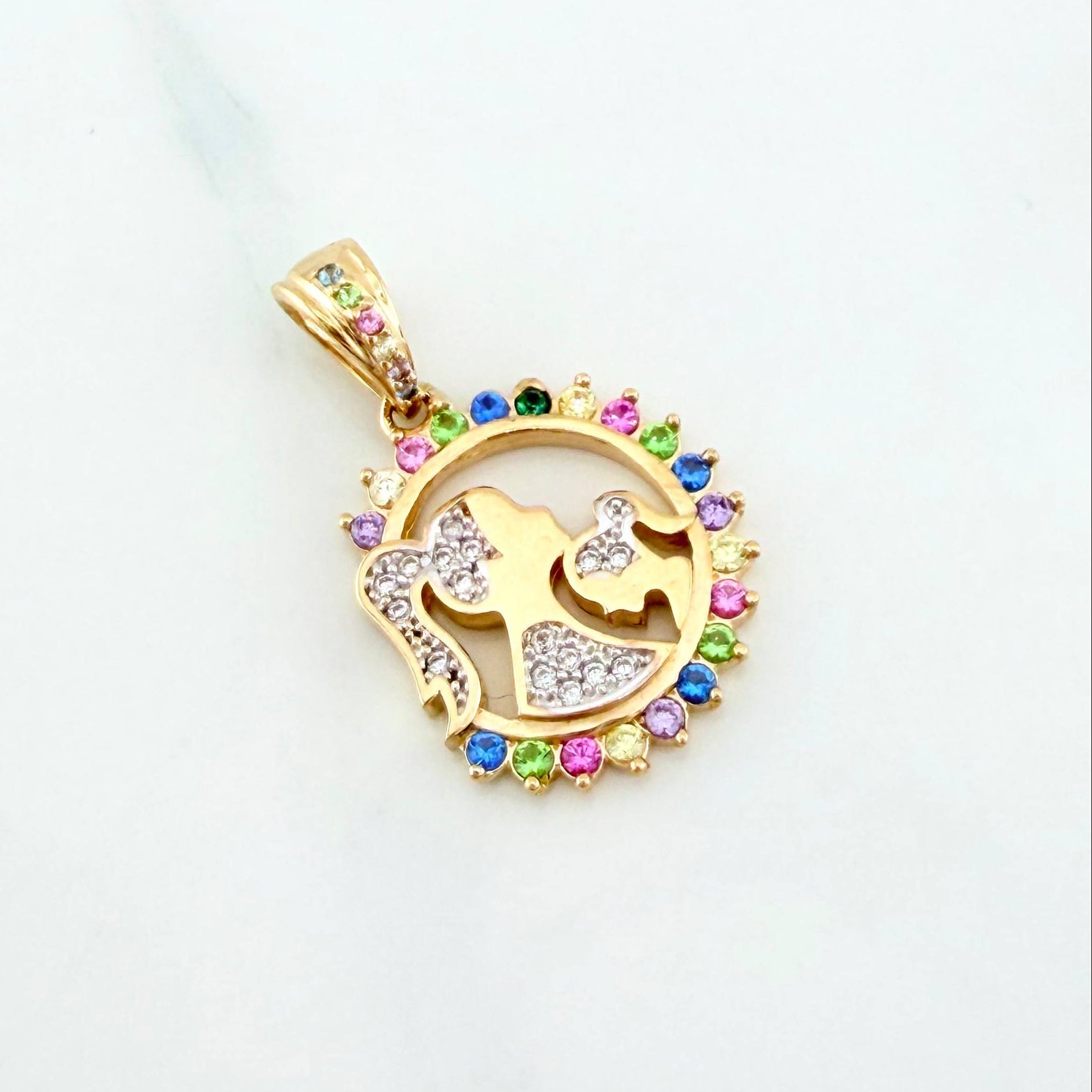Dije Medalla Madre E Hija 3.2 g / 2.4 cm Dos Oros Amarillo Blanco 18K