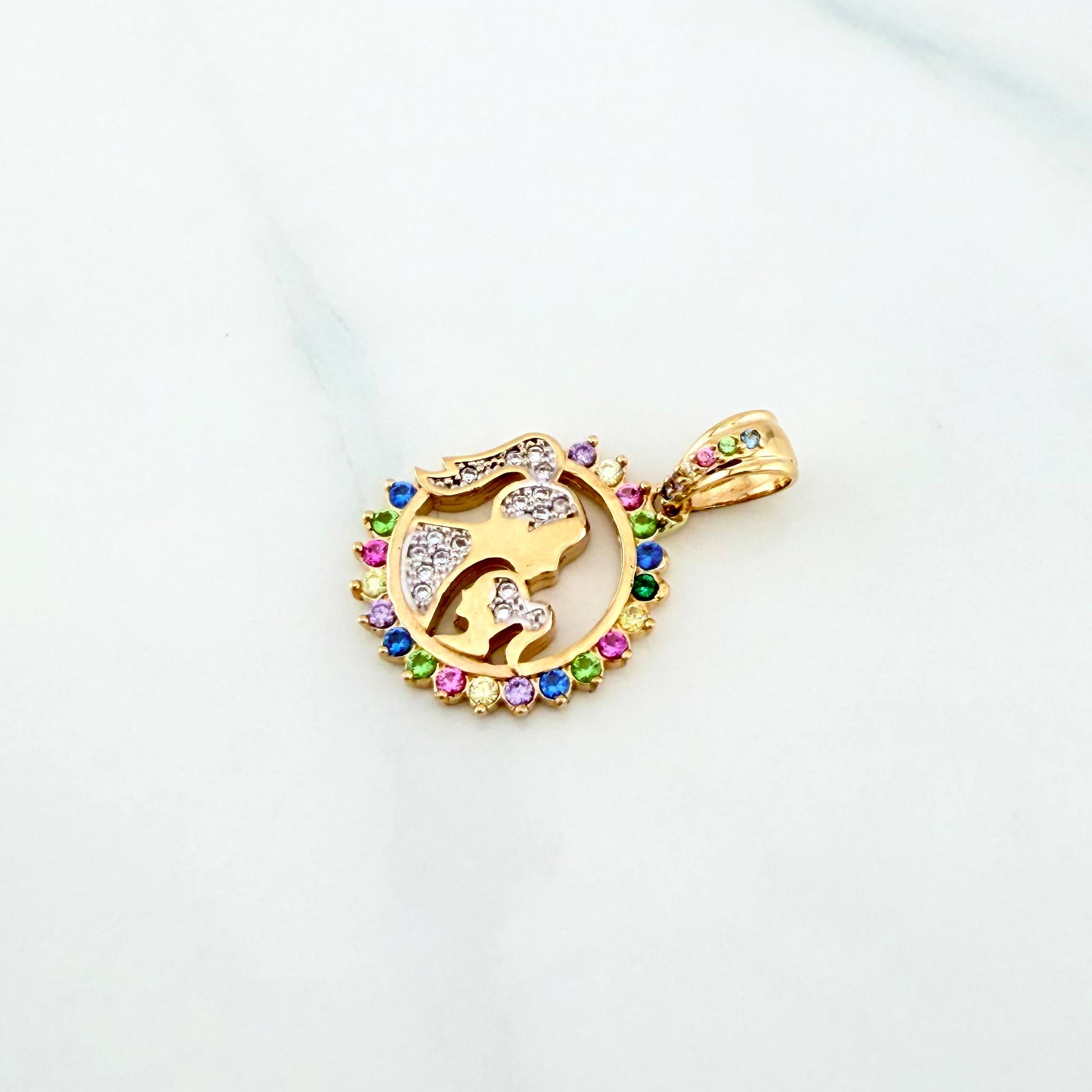 Dije Medalla Madre E Hija 3.2 g / 2.4 cm Dos Oros Amarillo Blanco 18K