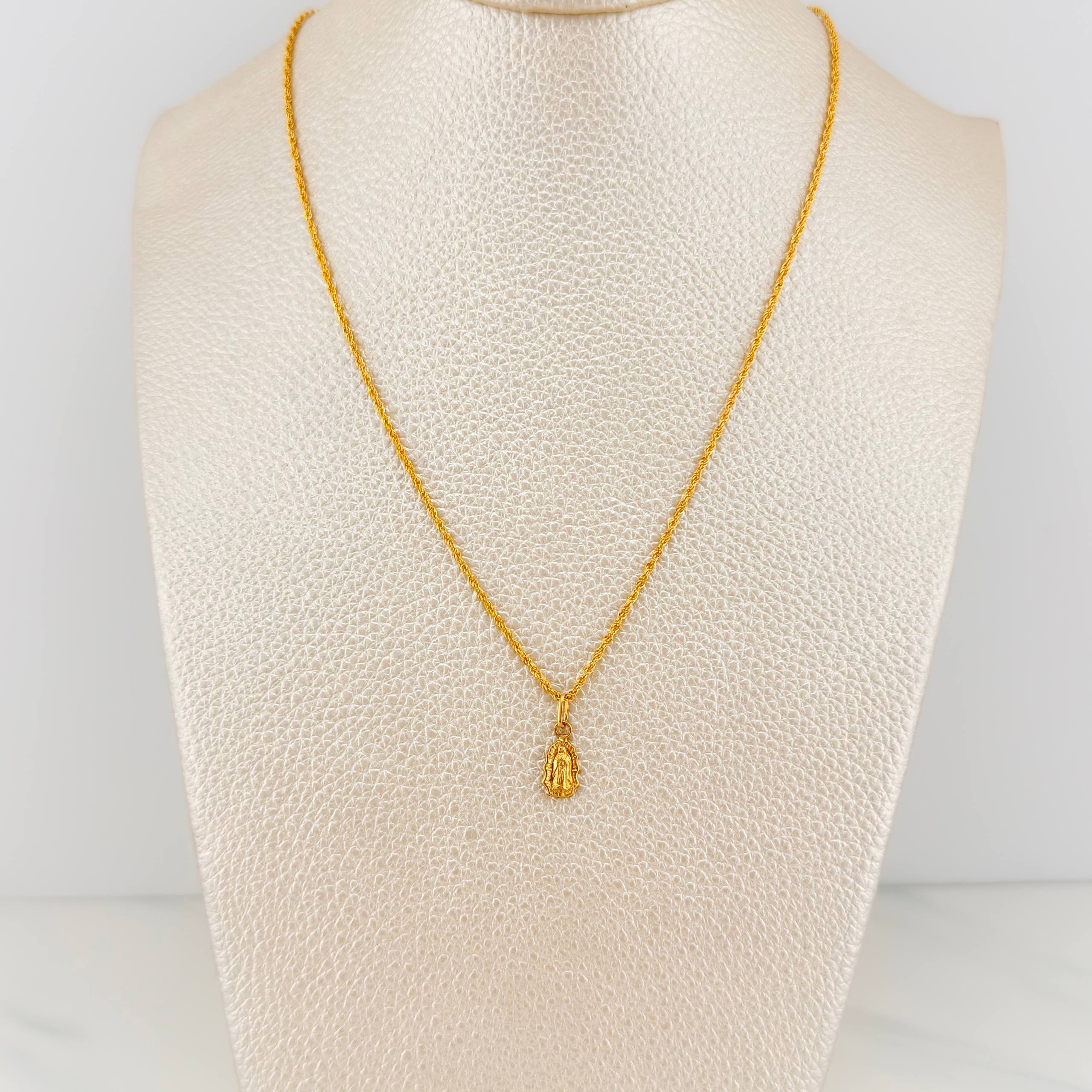 Set Cadena Lazo + Dije Virgen De Guadalupe / 1,15 gr / 45 cm Oro Amarillo 18K