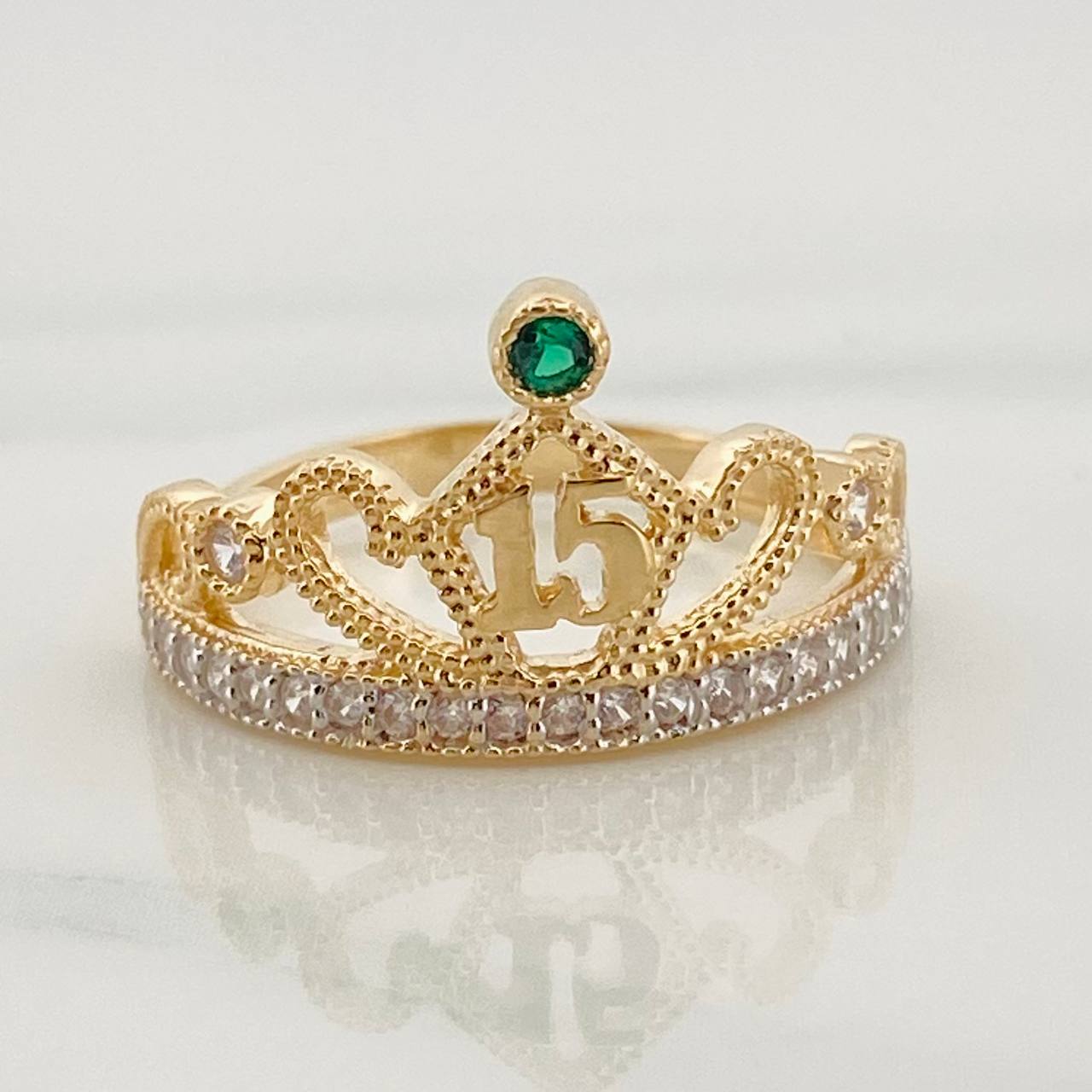 Anillo Corona 15s 3.55g / T7 3/4 Dos Oros Amarillo Blanco 18K