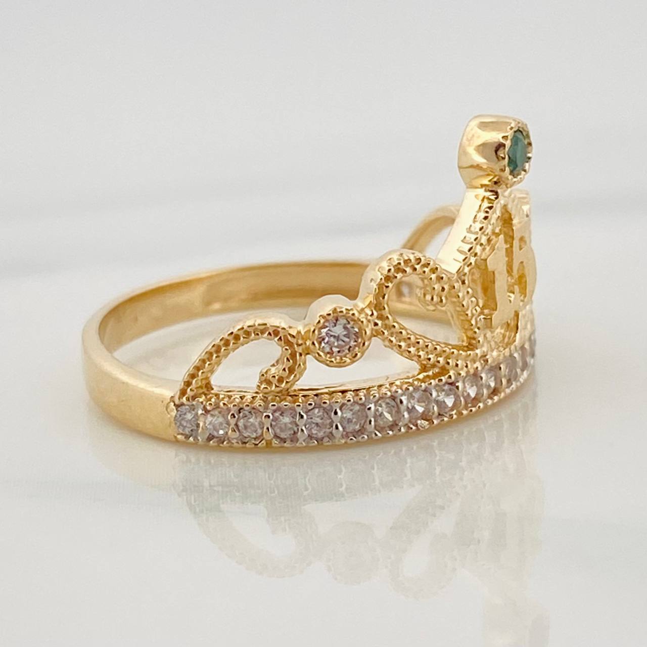 Anillo Corona 15s 3.55g / T7 3/4 Dos Oros Amarillo Blanco 18K