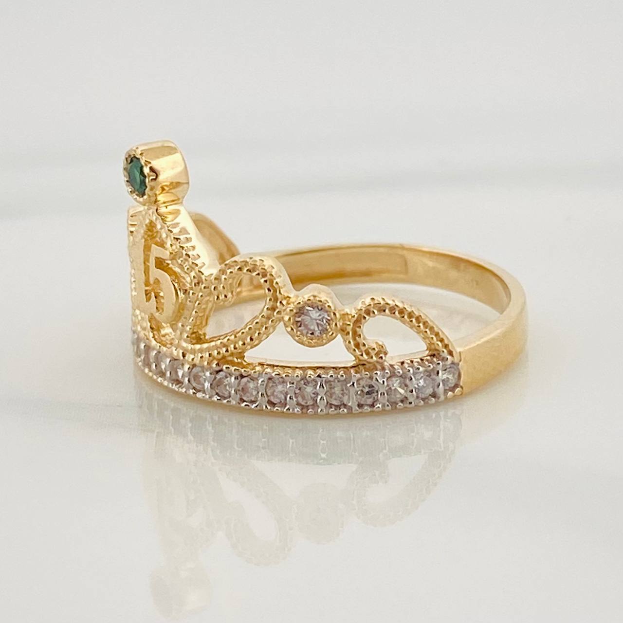 Anillo Corona 15s 3.55g / T7 3/4 Dos Oros Amarillo Blanco 18K