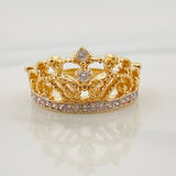 Anillo Corona Corazon 4.9g / T7 Dos Oros Amarillo Blanco 18K