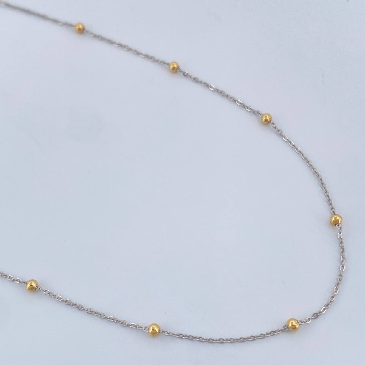 Cadena Aro Seguido Bolas 1.15gr / 45.3cm / Dos Oros Amarillo Blanco +3 18K +
