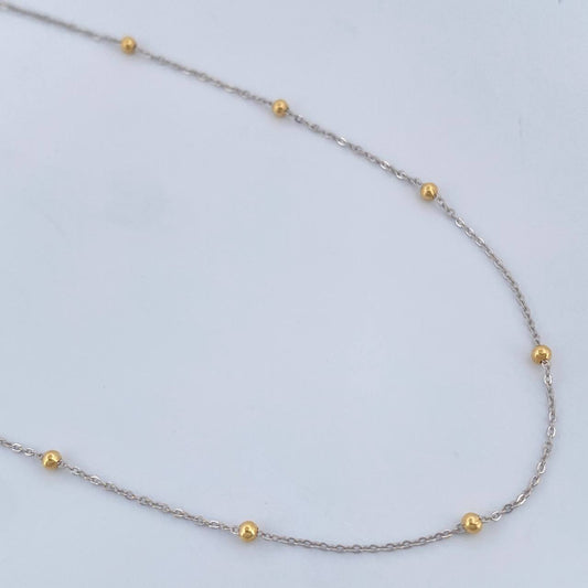 Cadena Aro Seguido Bolas 1.15gr / 45.3cm / Dos Oros Amarillo Blanco +3 18K +