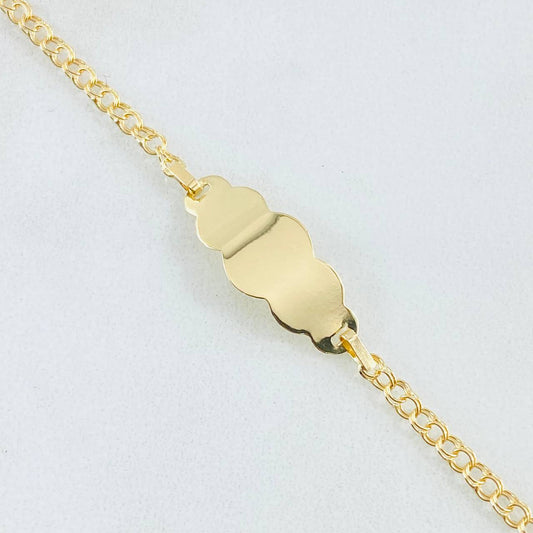 Pulso Bebé Aro Seguido Placa Nube 1.35gr / 13cm-14cm / Oro Amarillo 18K *