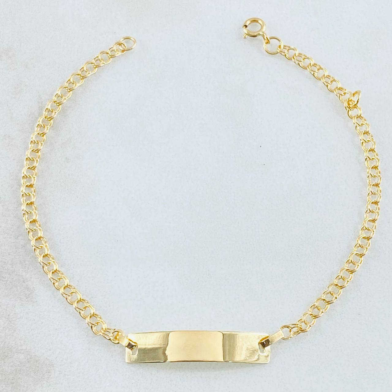 Pulso Bebé Aro Seguido Placa Rectangular 1.2gr / 12.5cm-14cm / Oro Amarillo 18K
