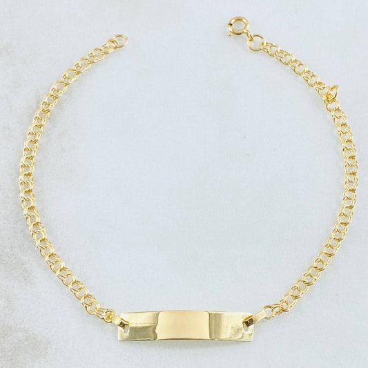 Pulso Bebé Aro Seguido Placa Rectangular 1.2gr / 12.5cm-14cm / Oro Amarillo 18K