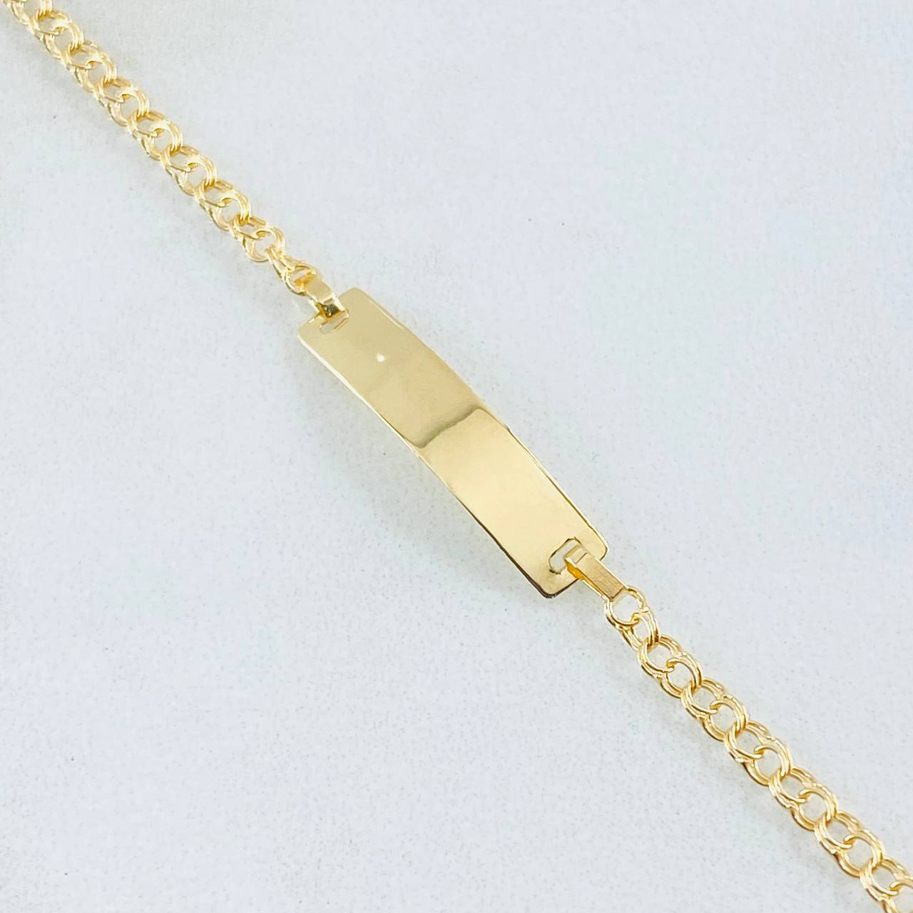 Pulso Bebé Aro Seguido Placa Rectangular 1.2gr / 12.5cm-14cm / Oro Amarillo 18K