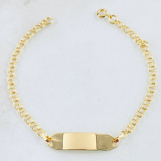 Pulso Bebé Aro Seguido Placa Rectangular Curva 1.35gr / 14cm-15cm / Oro Amarillo 18K ©