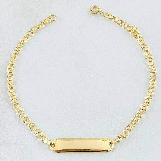 Pulso Bebé Aro Seguido Placa Rectangular 1.2gr / 12.5cm-13.5cm / Oro Amarillo 18K