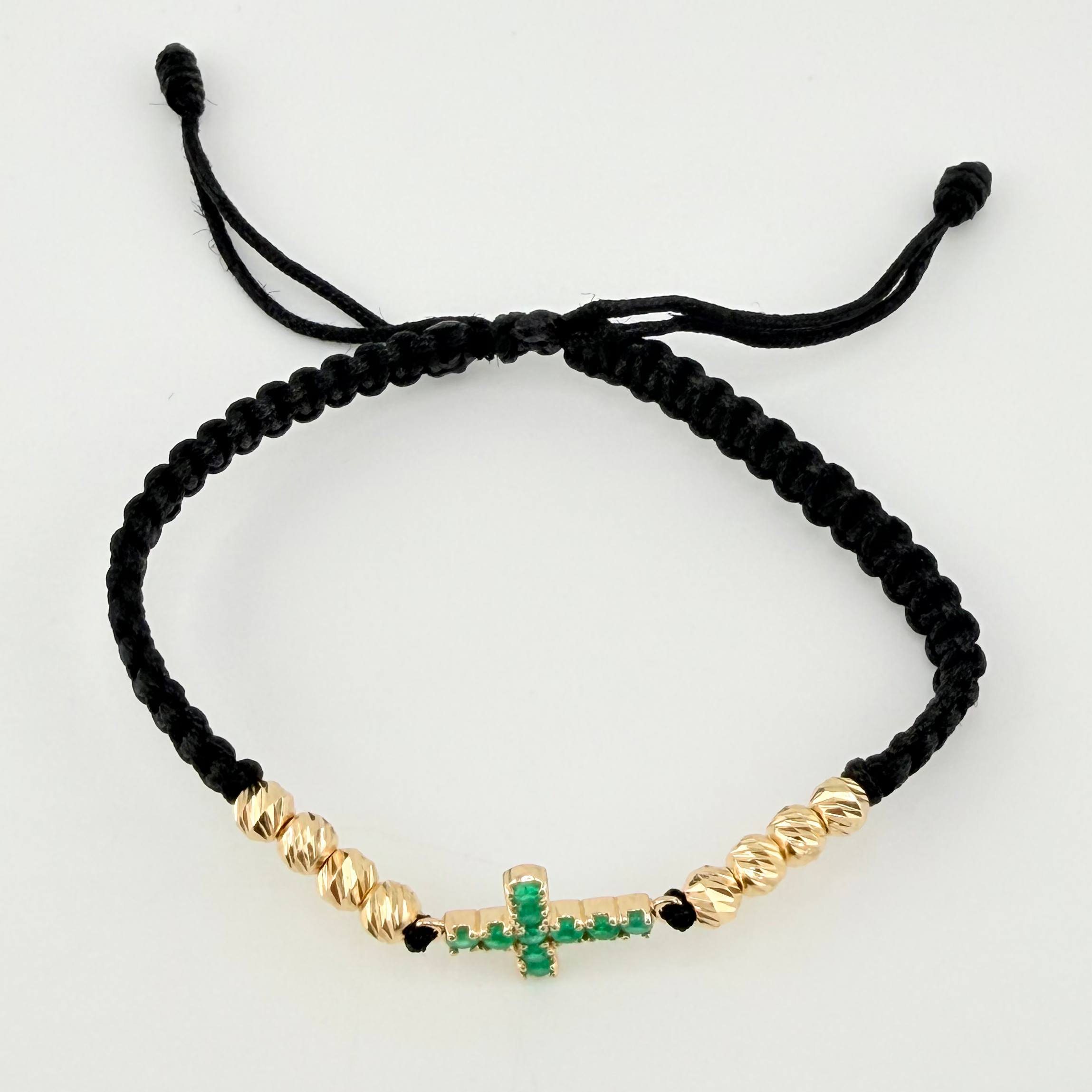 Pulsera Cruz Latina 43pts Esmeraldas 1.65gr / 1.8cm / 4mm Oro Amarillo 18K *