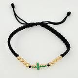 Pulsera Cruz Latina 43pts Esmeraldas 1.65gr / 1.8cm / 4mm Oro Amarillo 18K *