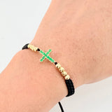 Pulsera Cruz Latina 43pts Esmeraldas 1.65gr / 1.8cm / 4mm Oro Amarillo 18K *
