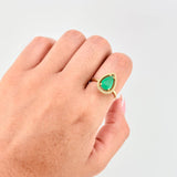 Anillo Solitario Gota Bordeada 1.6 Qts Esmeralda 4.65gr / T7 1/4 / Oro Amarillo 18K ©