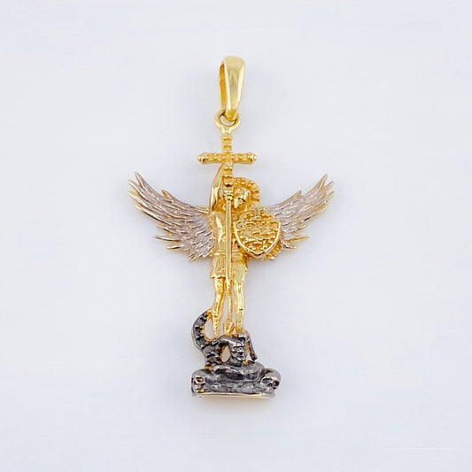 Dije San Miguel Arcangel 3.05gr / 3.5cm / Dos Oros Amarillo Blanco 18K ©