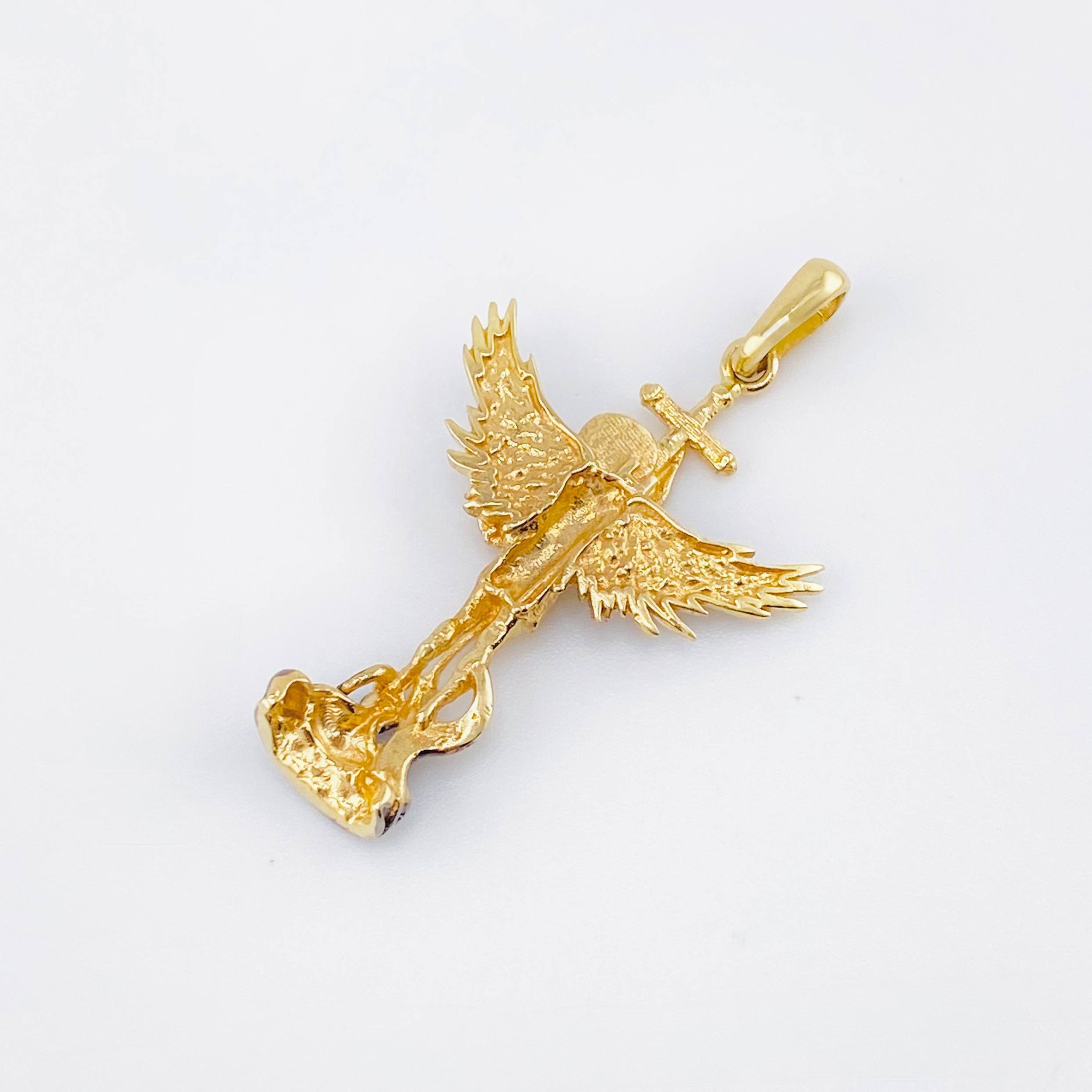 Dije San Miguel Arcangel 3.05gr / 3.5cm / Dos Oros Amarillo Blanco 18K ©