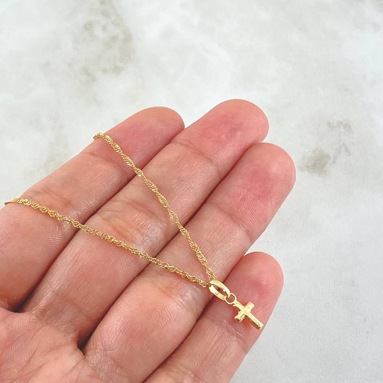 Set Cadena y Dije Singapur + Crúz 1.2gr / 50cm / Oro 18K (Oferta) -