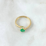 Anillo Solitario Oblicuo Tupido 2gr / T6 1/2 / Esmeralda 58pts Diamantes 19 pts Oro Amarillo 18K (Joya) ©