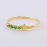 Anillo Carril Estrella Esmeraldas 5pts 1.15g / T7 Oro Amarillo 18K