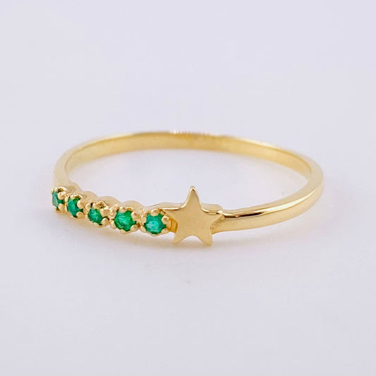 Anillo Carril Estrella Esmeraldas 5pts 1.15g / T6 Oro Amarillo 18K