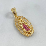 Dije Silueta Virgen de Guadalupe 5.65gr / 3.4cm / Circones Blancos Fucsias Oro Amarillo *