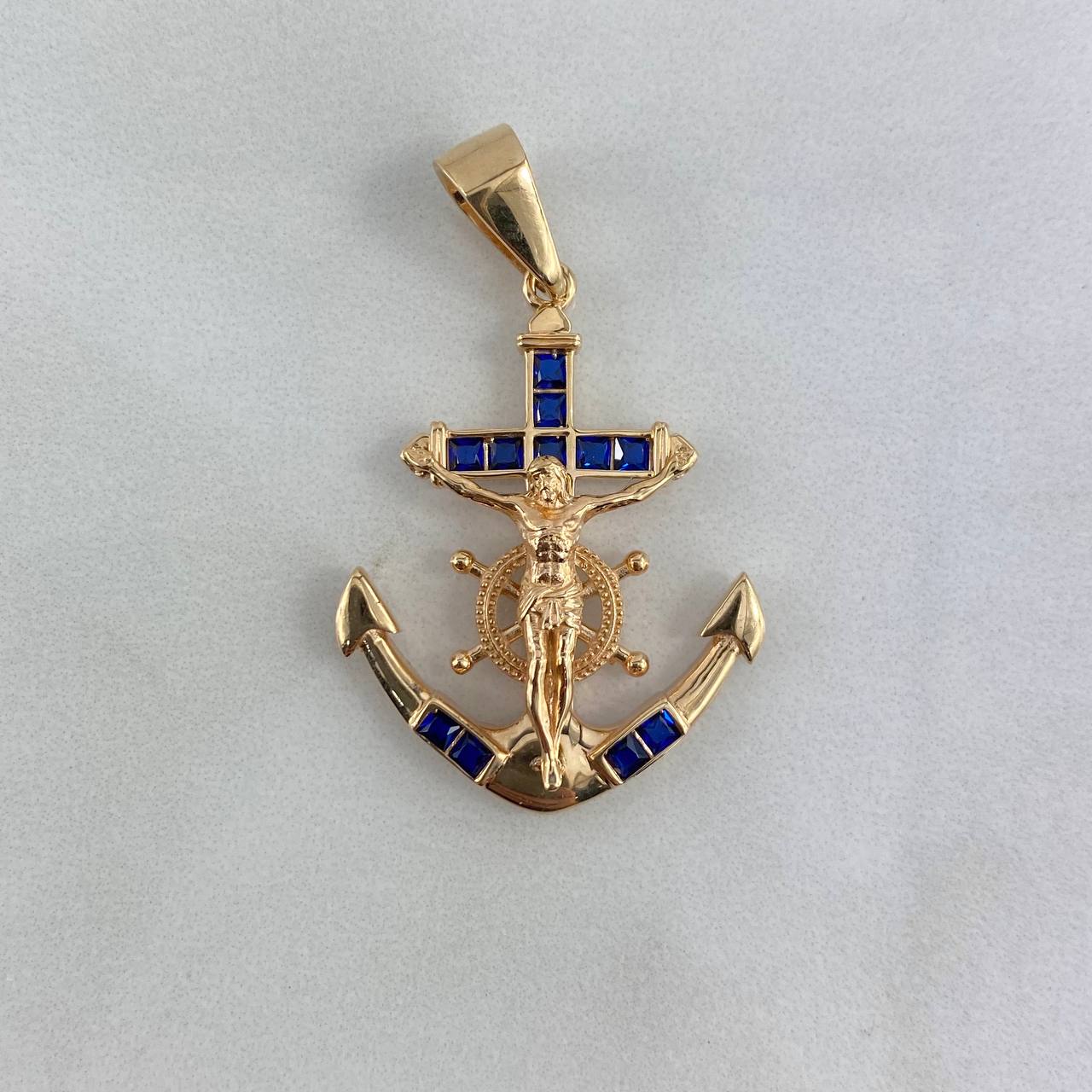 Dije Ancla Cristo 6.35gr / 4cm / Circones Azules Oro Amarillo *