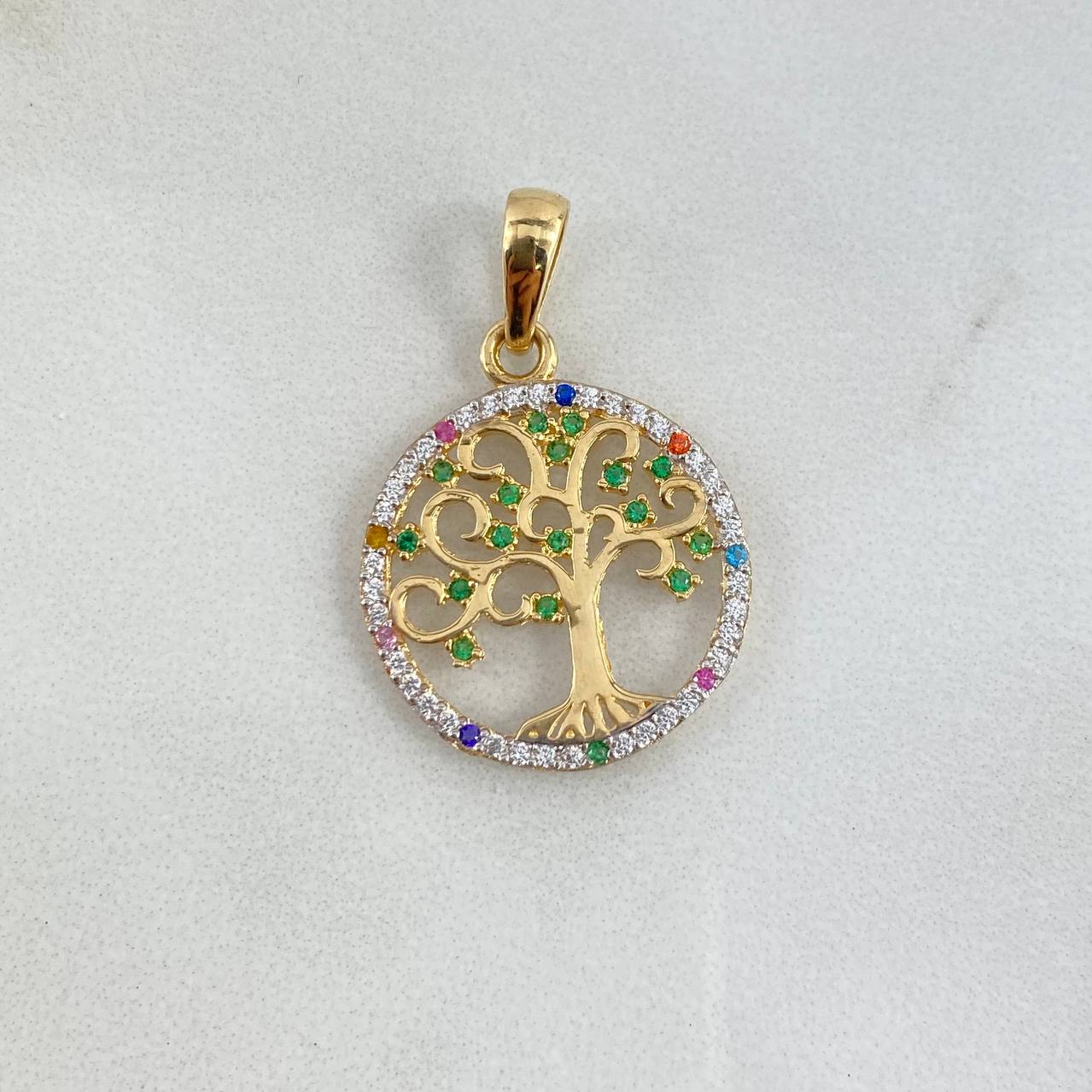 Dije Arbol De La Vida 2.1gr / 2.6cm / Circones Blancos Colores Oro Amarillo *