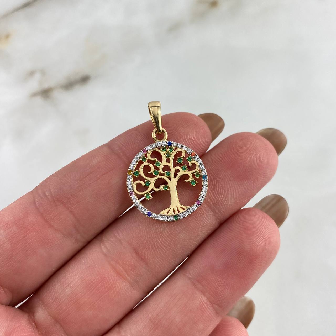 Dije Arbol De La Vida 2.1gr / 2.6cm / Circones Blancos Colores Oro Amarillo *