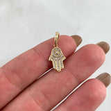 Dije Mano Hamsa 1.15gr / 2cm / Circones Blancos Oro Amarillo *