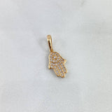 Dije Mano Hamsa 1.15gr / 2cm / Circones Blancos Oro Amarillo *