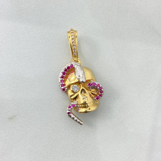Dije Calavera Serpiente 7.15gr / 3cm / Circones Blancos Fucsias Dos Oros Amarillo Blanco *