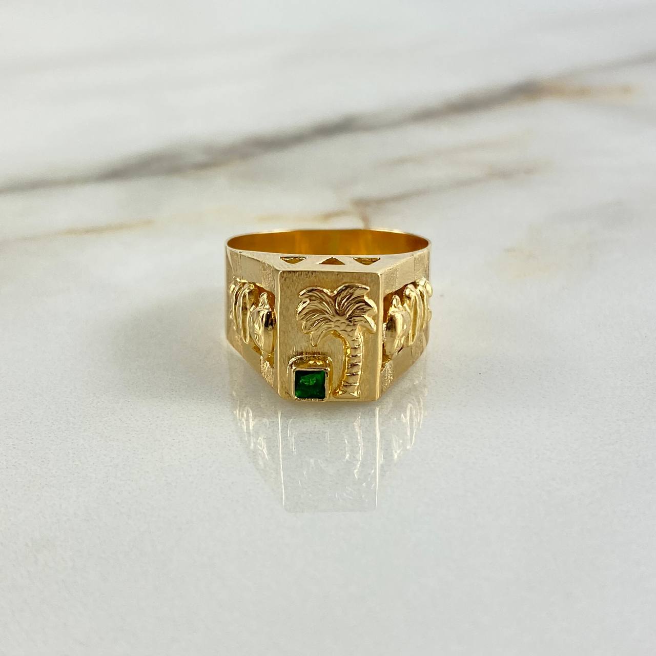 Anillo Palma Quimbaya 4.15gr / T9 3/4 / Circon Verde Oro Amarillo 18K *