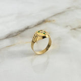 Anillo Sello Trinity 4.05gr / 11 1/4 / Relieve Circón Blanco Verde Oro Amarillo &