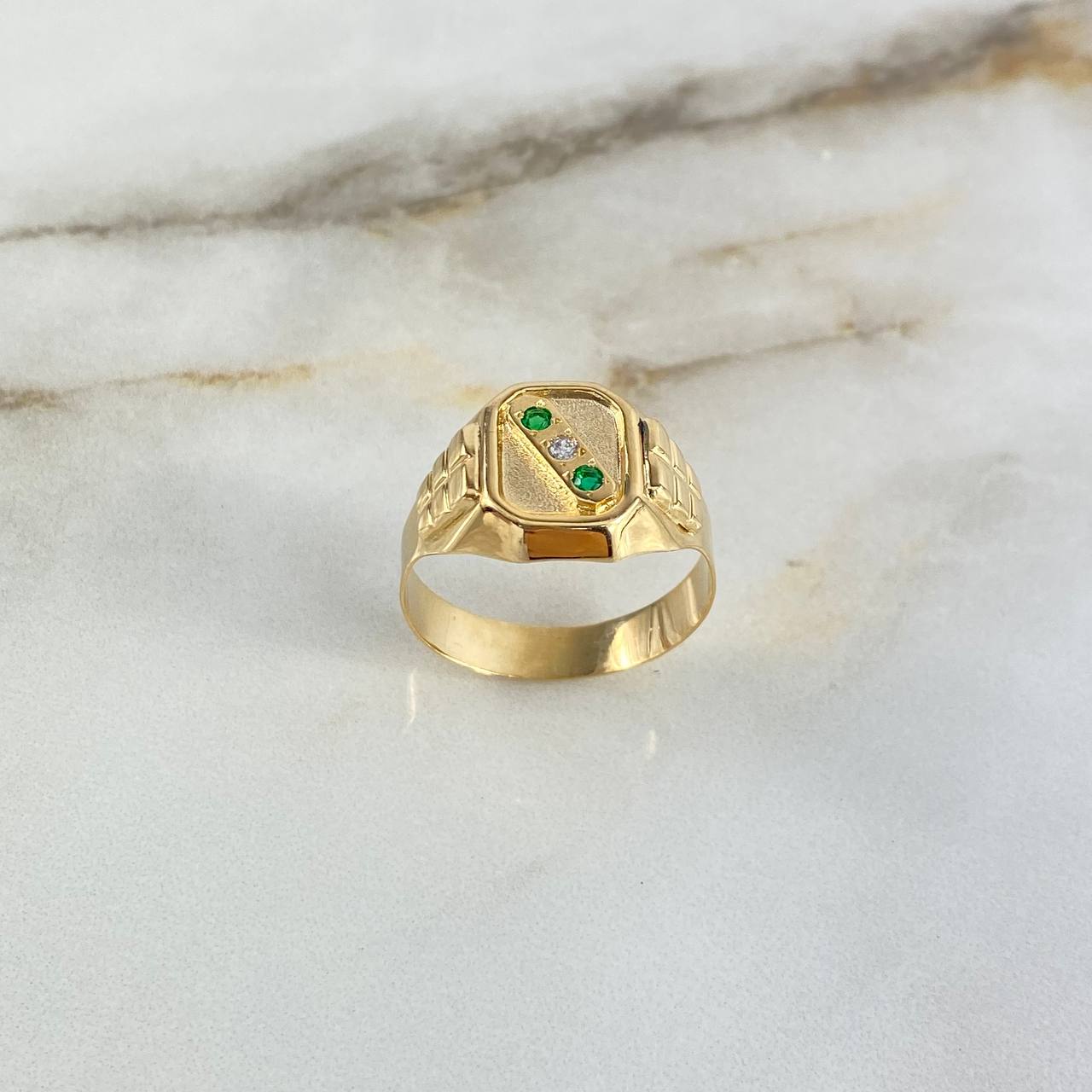 Anillo Sello Trinity 4.2gr / T10 1/4 / Circones Verdes Blancos Oro Amarillo *
