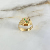 Anillo Sello Trinity 4.05gr / 11 1/4 / Relieve Circón Blanco Verde Oro Amarillo &