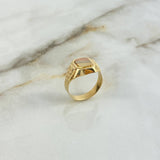 Anillo Sello 4.35gr / T10 / Cuadrado Rayado Tres Oros *