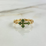 Anillo Cruz Bizantina 2.85gr / T7 1/2 / Esferas Circones Blancos Verdes Oro Amarillo *