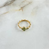 Anillo Cruz Bizantina 2.85gr / T7 1/2 / Esferas Circones Blancos Verdes Oro Amarillo *