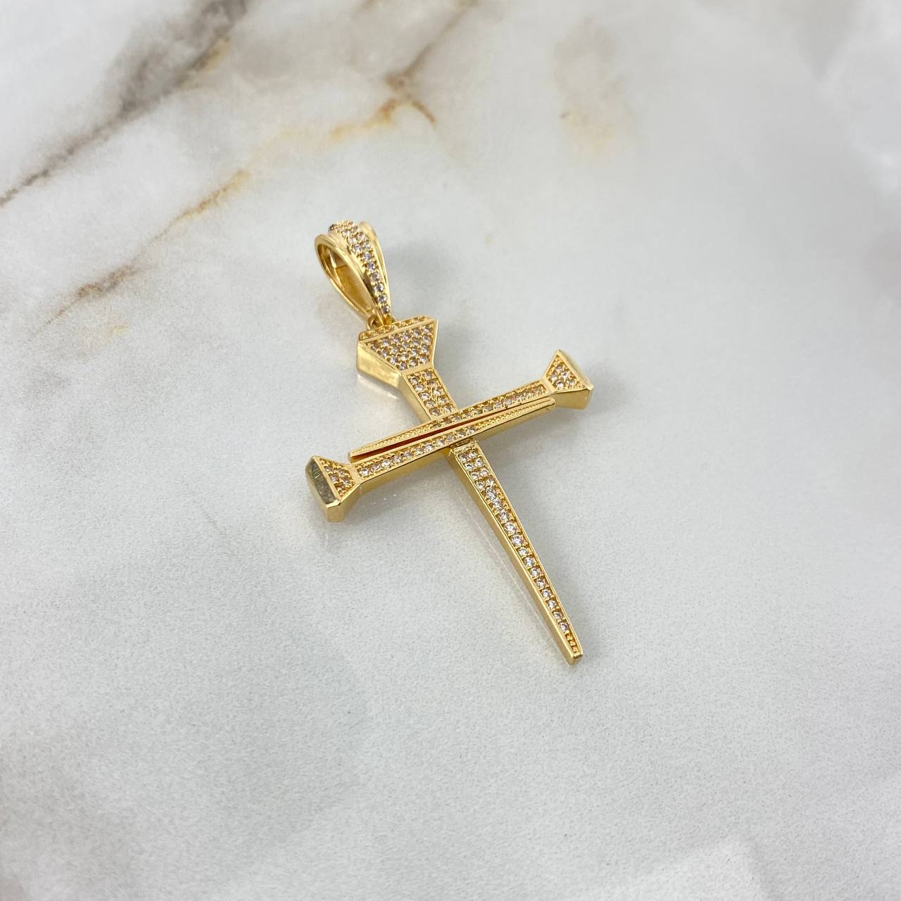 Dije Cruz Clavo 6gr / 5.6cm / Circones Blancos Oro Amarillo *