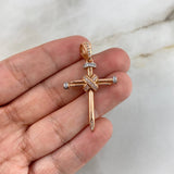 Dije Cruz Clavo 3.75gr / 3.8cm / Cruzado Circones Blancos Dos Oros Blanco Rosa *