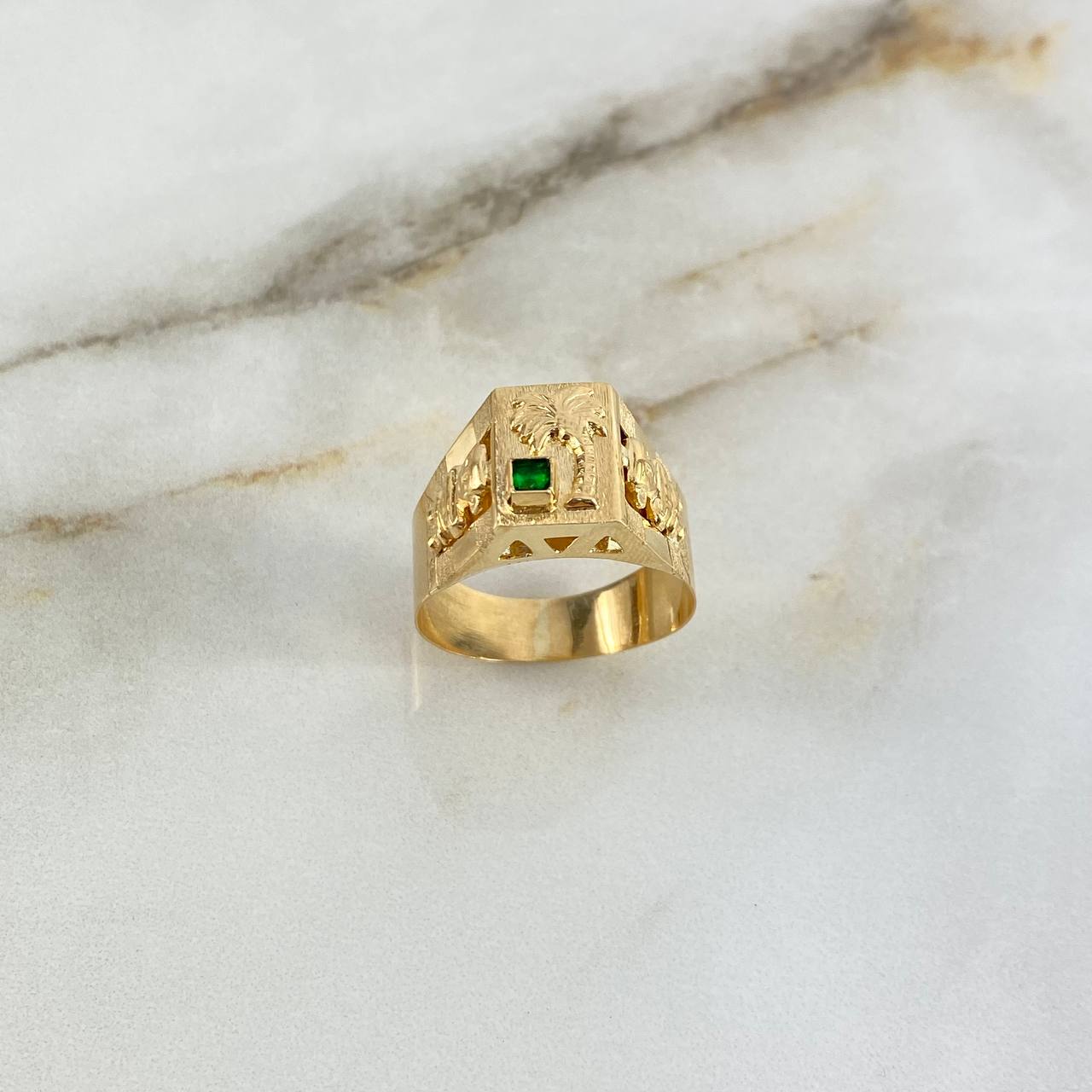Anillo Palma Quimbaya 4.5gr / T11 4/4 / Circones Verdes Oro Amarillo ©