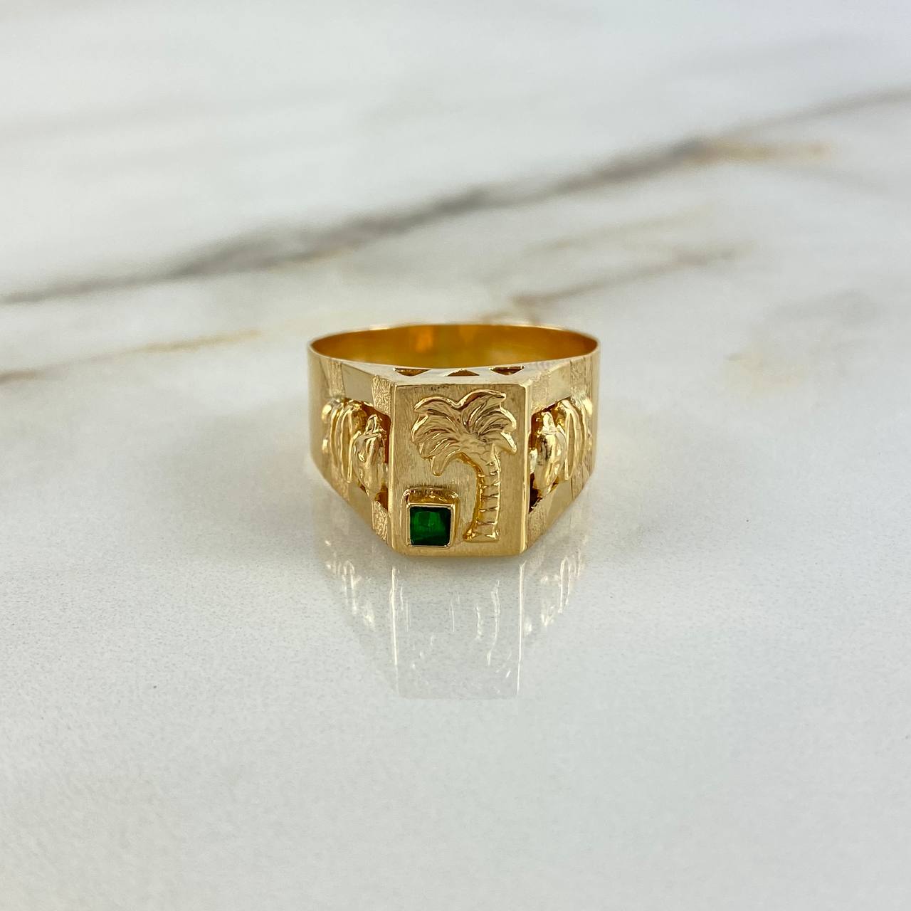 Anillo Palma Quimbaya 4.5gr / T11 4/4 / Circones Verdes Oro Amarillo ©